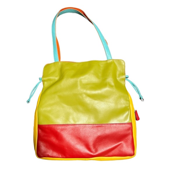 ili Color Block Leather Drawstring Shoulder Bag - Picture 4 of 10